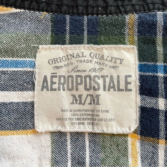 Aeropostale Green Blue Plaid Cotton Long Sleeve Button Front Flannel Shirt Sz MD - Picture 5 of 10